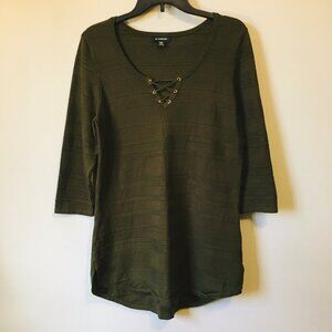 Le Château Olive Green Cross Lace Up Sweater Y2K Knit XXL